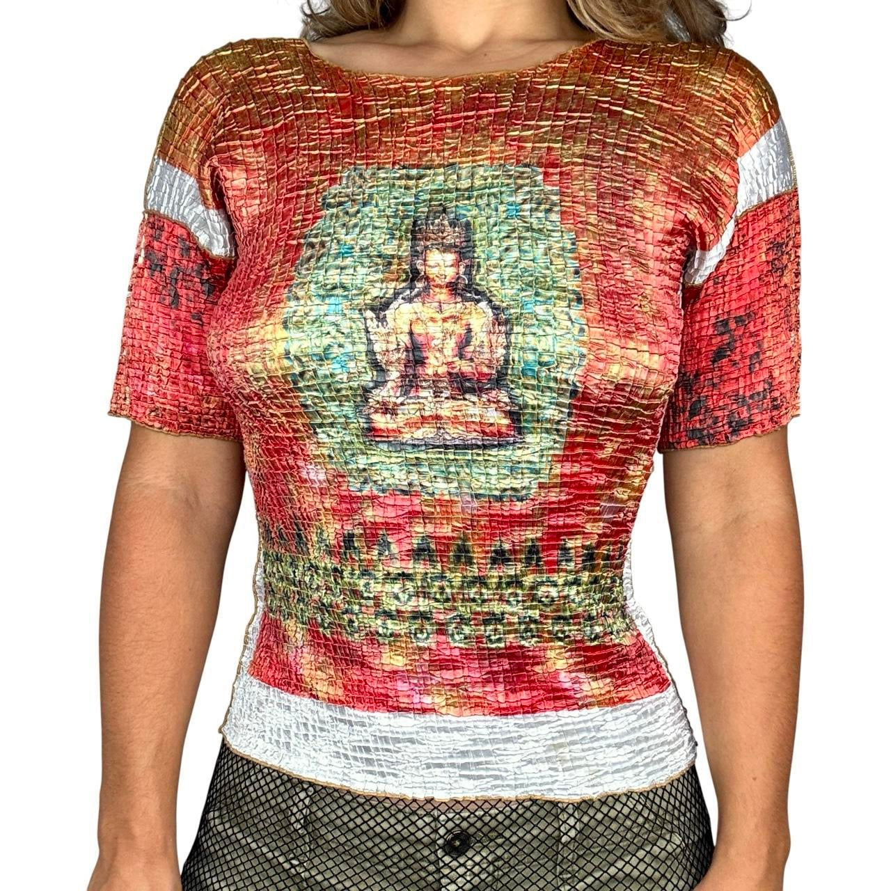 Vintage Buddha Graphic Scrunch Baby Tee (M)