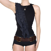 Y2K French Black Mesh Ruffle Tank Top (S)