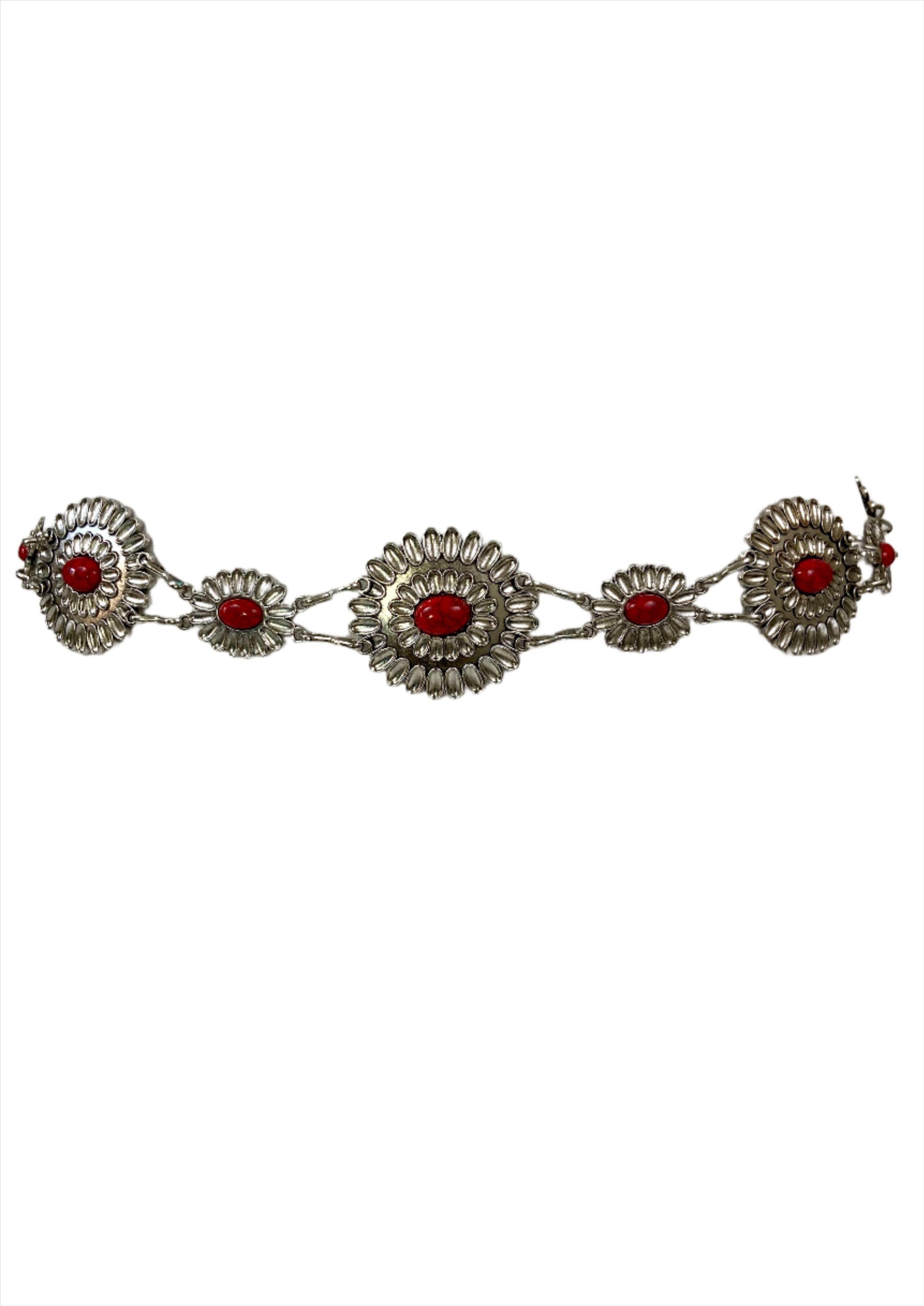 Coral concho silver chain belt