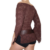 Y2K Brown Lace Boho Blouse (XS/S)