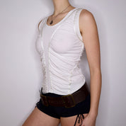 Y2K White Ruched Tank Top (M)