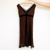 Vintage Brown Silk Midi Dress (M)