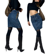 Vintage 90's Leather & Denim Midi Skirt (S)