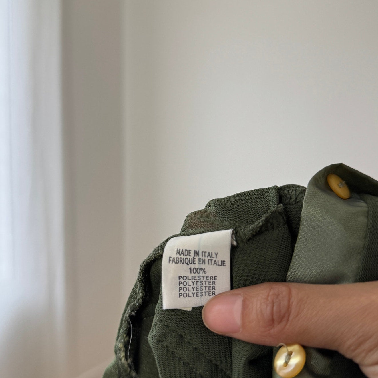 Vintage Italian Olive Sheer Mesh Button up Top (S)