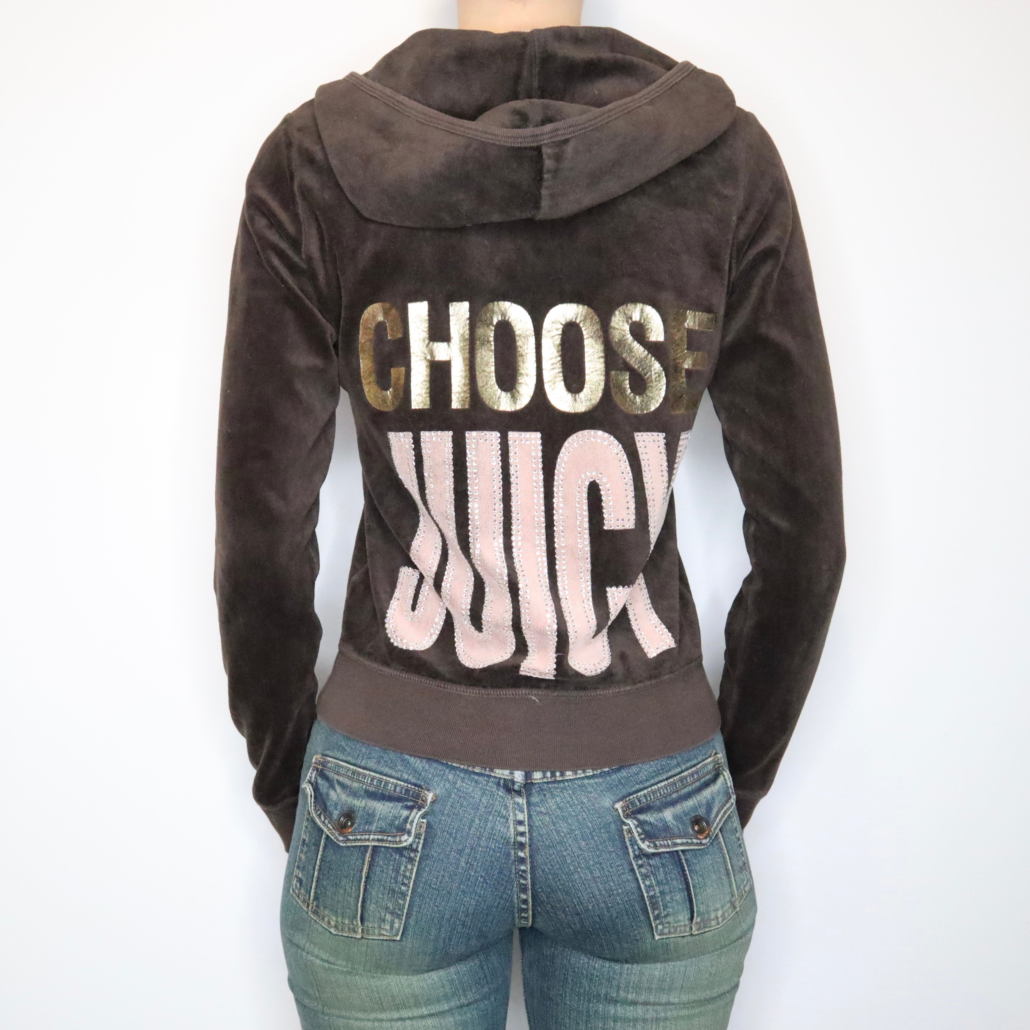 Y2K JUICY COUTURE Brown Velour Hoodie (L)