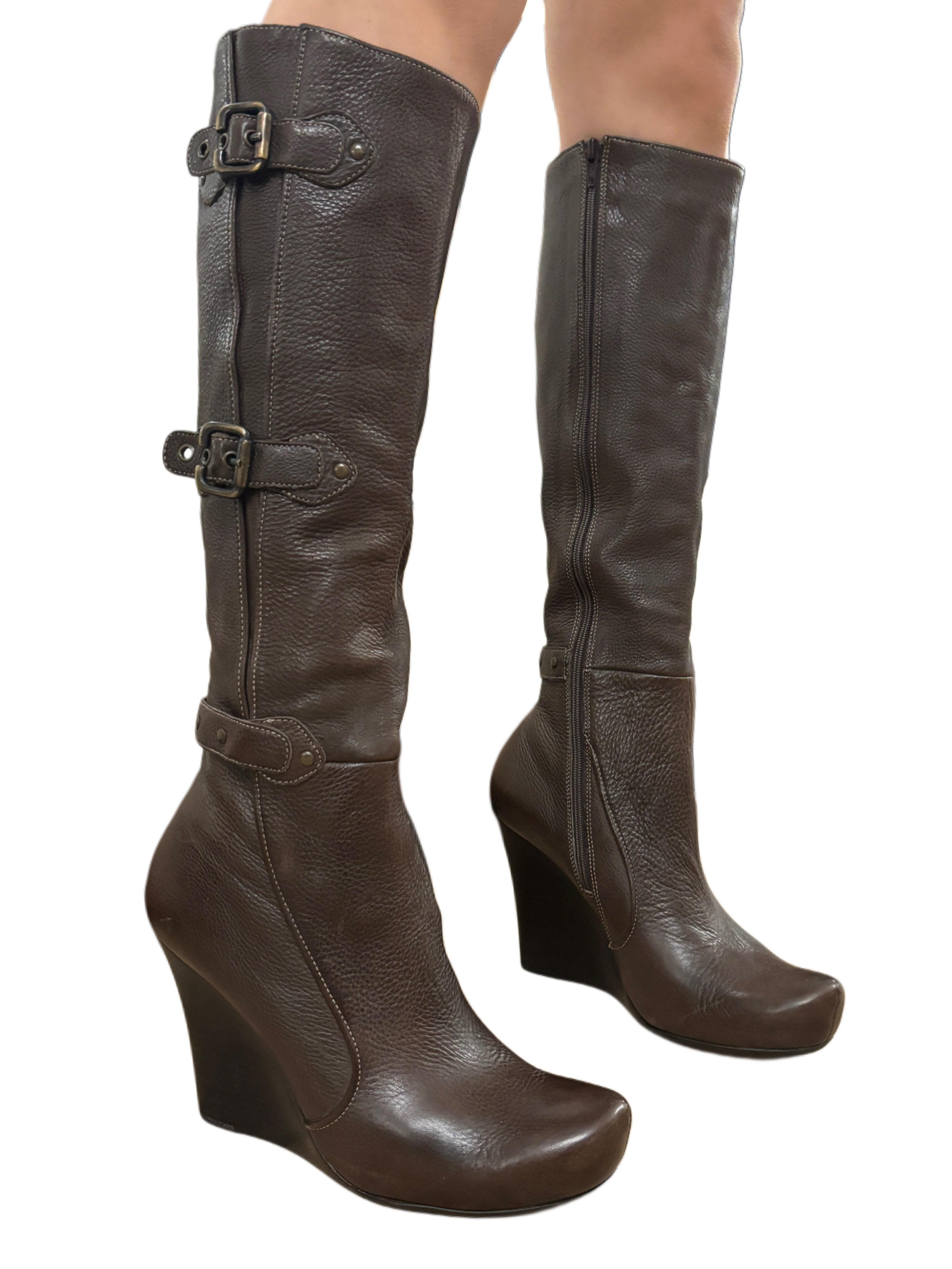 y2k leather buckle Via Spiga boots