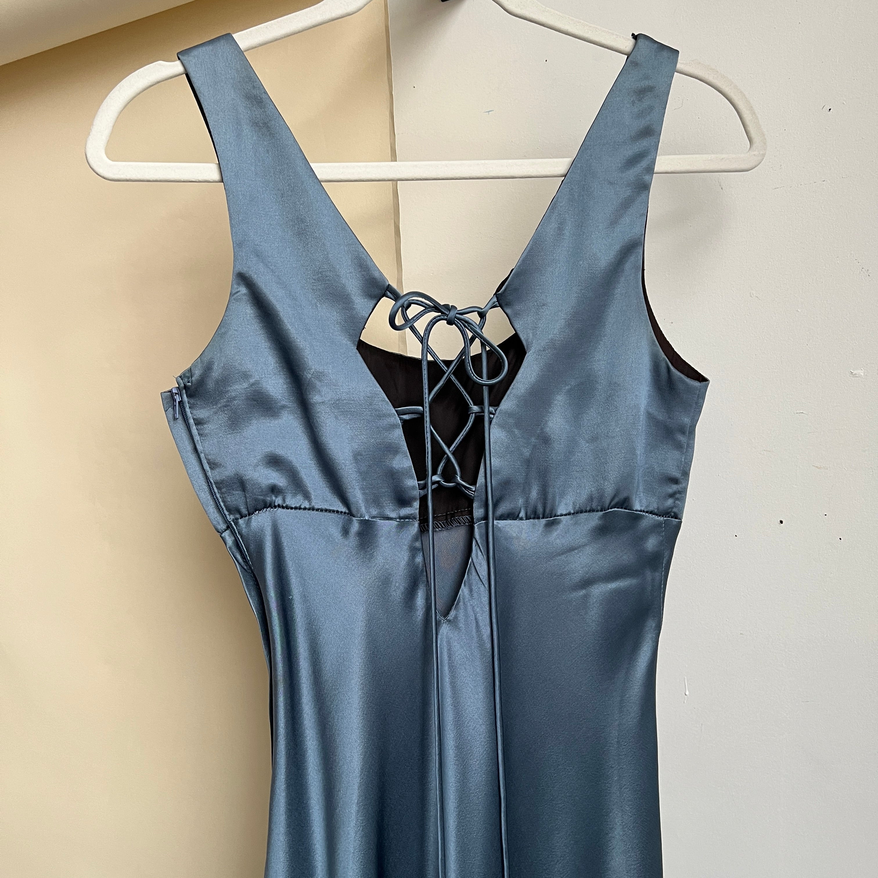 Vintage 90s dusty blue satin maxi dress (S/M)  Holy Thrift