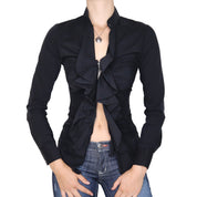 Y2K Designer Black Ruffle Zip Up Blouse (S)