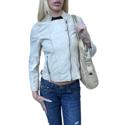 Vintage Asymmetrical Zip White Leather Jacket (S/M)