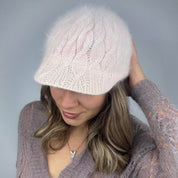 Baby Pink Angora Cable Knit Hat