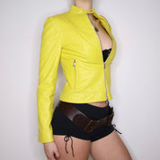 Y2K Sexy Yellow Leather Moto Jacket (XS)