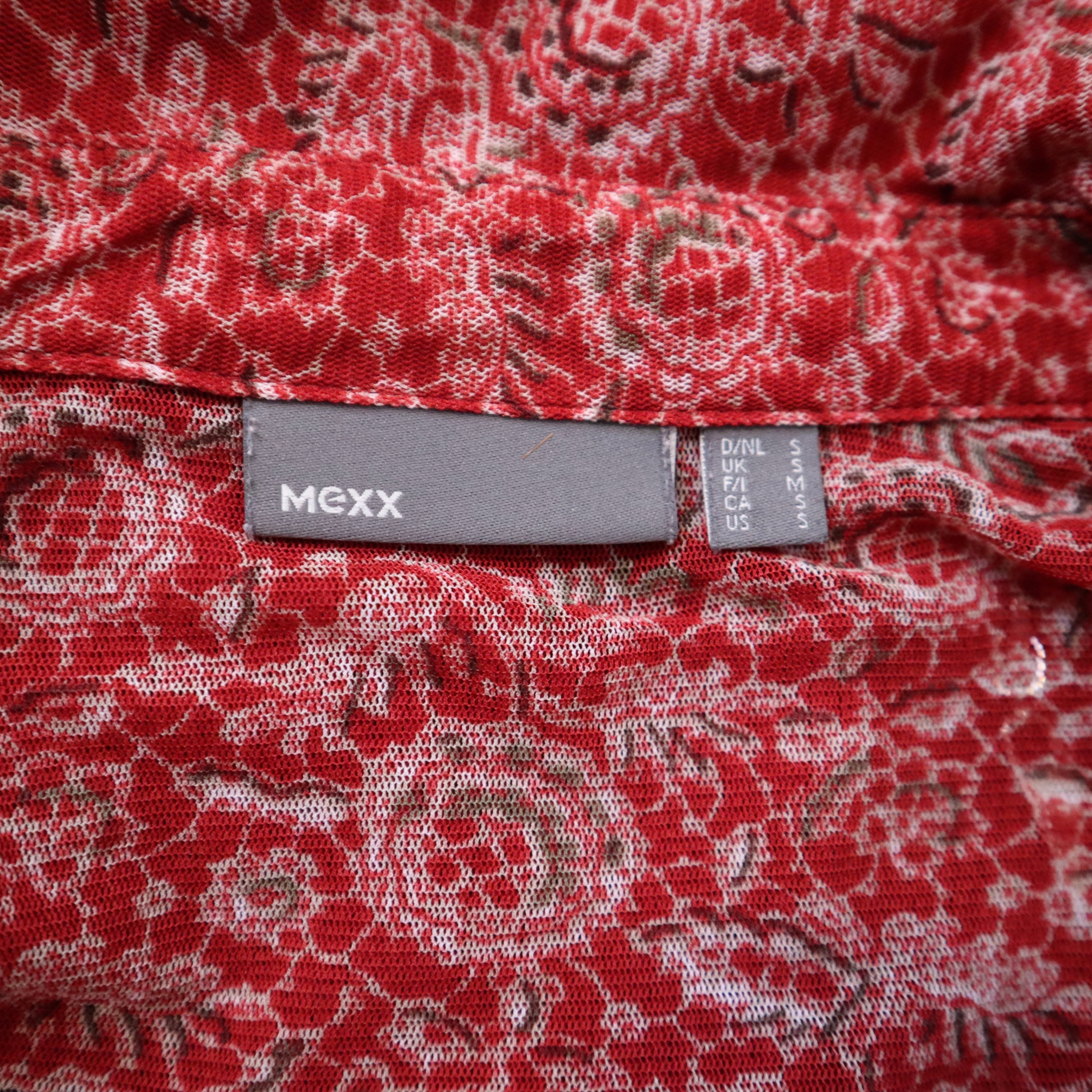 Y2K Red Mesh Ruffle Blouse (S)