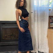 00s dark wash maxi denim skirt (XS)