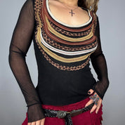 Fuzzi Textured Mesh Animal Print Detail Long Sleeve (L)