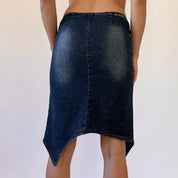 Y2K Asymmetrical Denim Midi Skirt (XS)