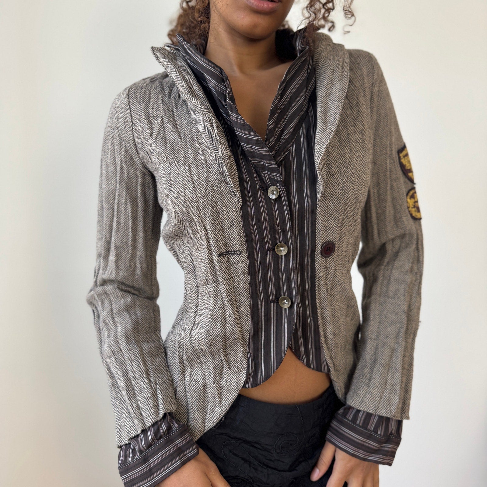 Vintage Herringbone Blazer with Patches (S/M)