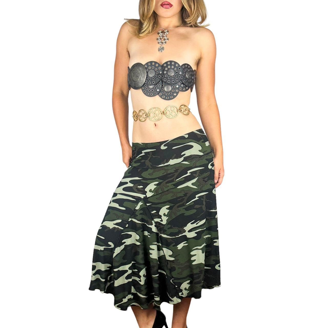 Y2K Slinky Camo Midi Skirt (M)