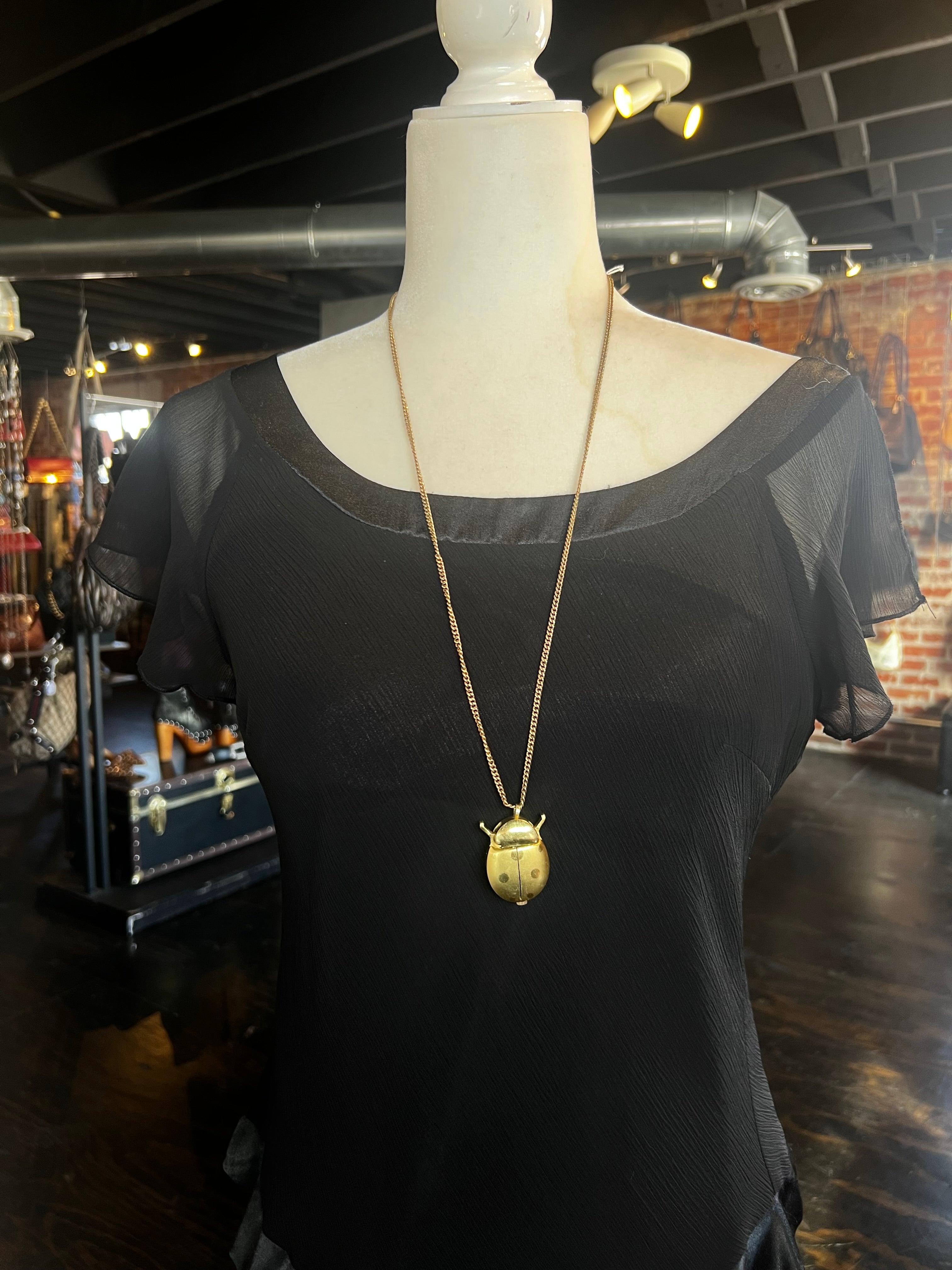 Gold Ladybug Watch Necklace