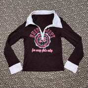 Vintage Flirty Varsity Graphic Polo Long Sleeve (S)