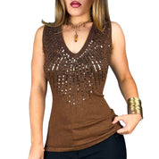 Caché Beaded Knit Tank Top (L)