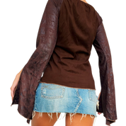 French Faux Suede Bell Sleeve Top (M)