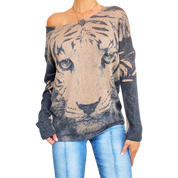 Slouchy Lightweight Knit Tiger Sweater (M/L)