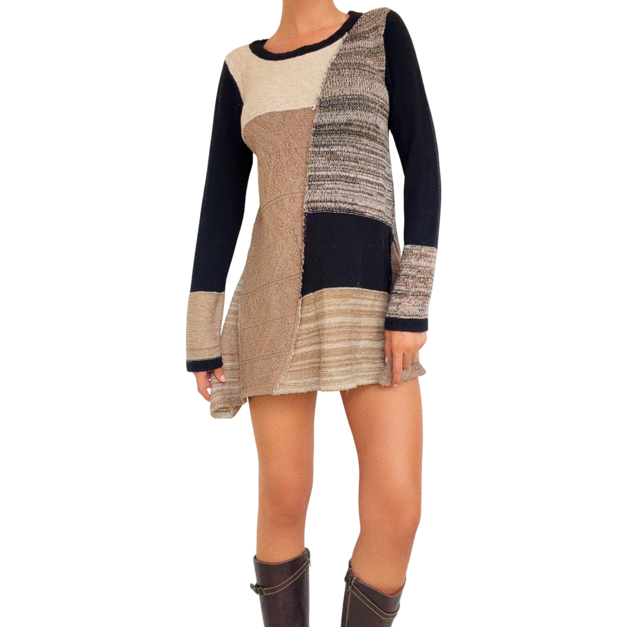 Patchwork Knit Mini Dress (S)