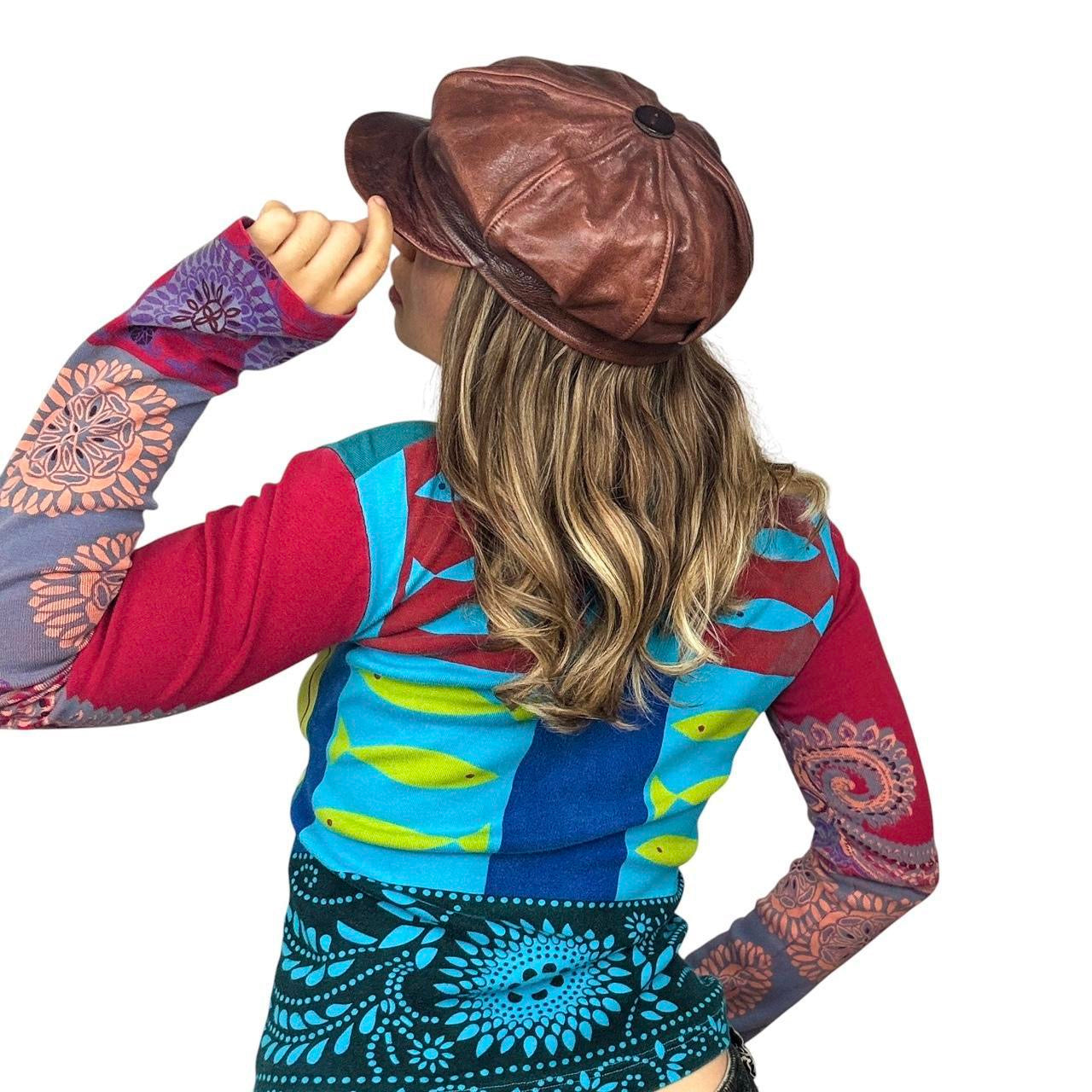 Vintage Genuine Leather Newsboy Cap