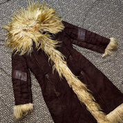 1970s Genuine Suede & Shearling Fur Trim Penny Lane Coat (L)