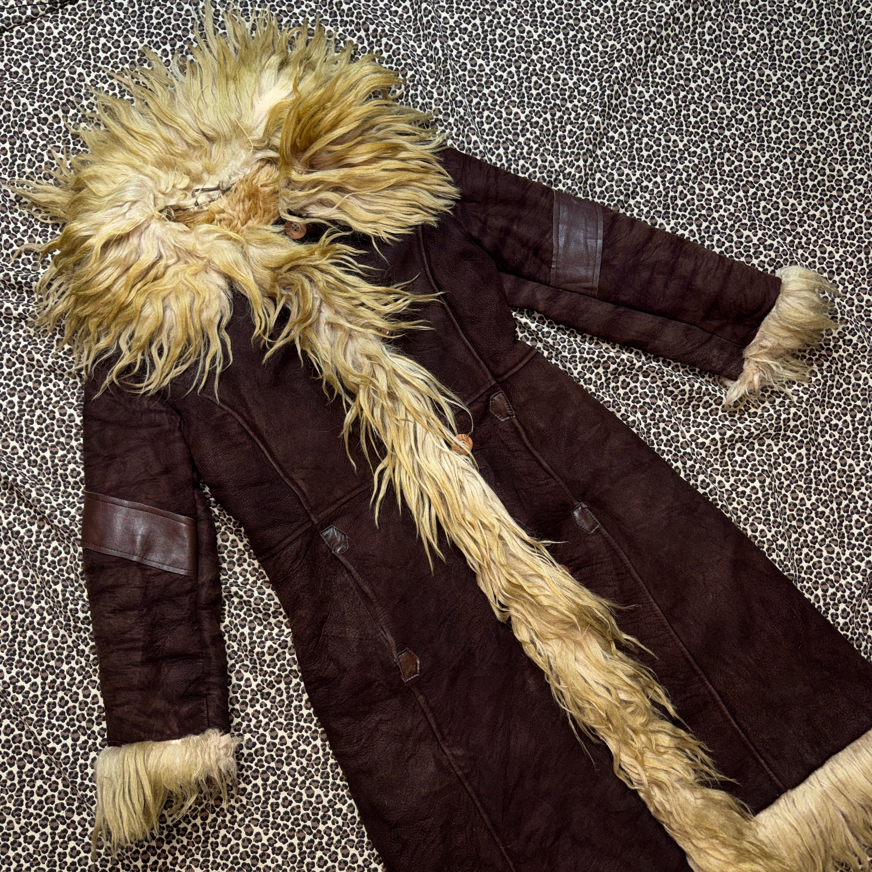 1970s Genuine Suede & Shearling Fur Trim Penny Lane Coat (L)
