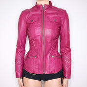 Y2K Sexy Pink Leather Moto Jacket (XS)