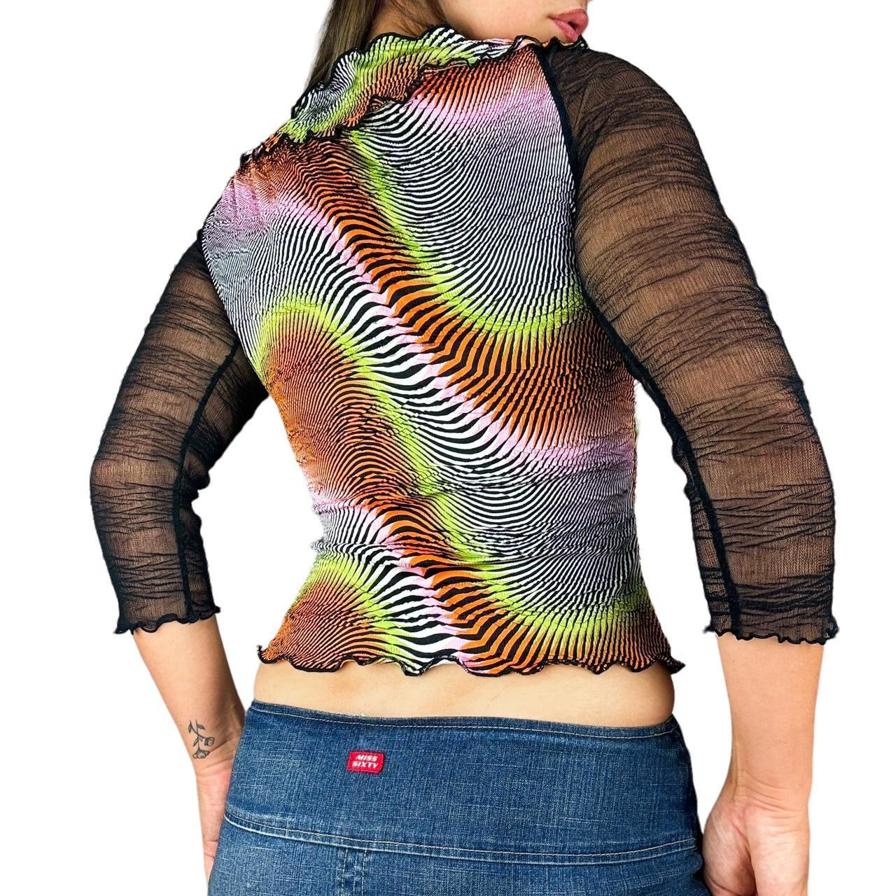 Alberto Makali Psychedelic Mesh Sleeve Top (S)