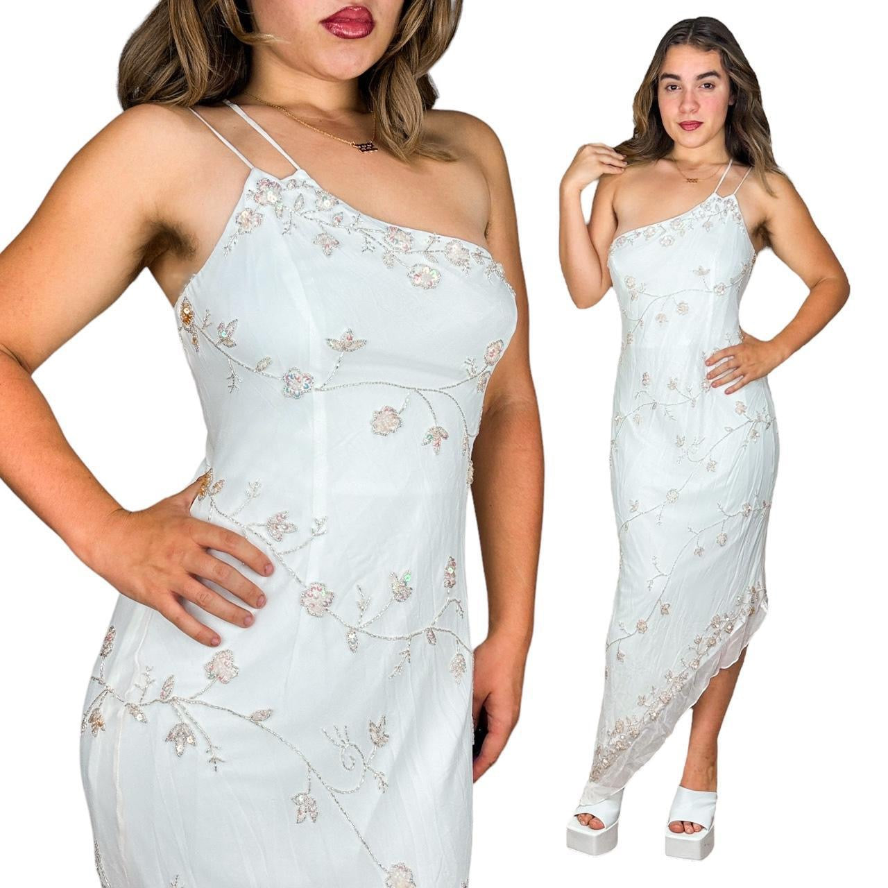 Angelic Vintage Beaded Silk Gown (L)