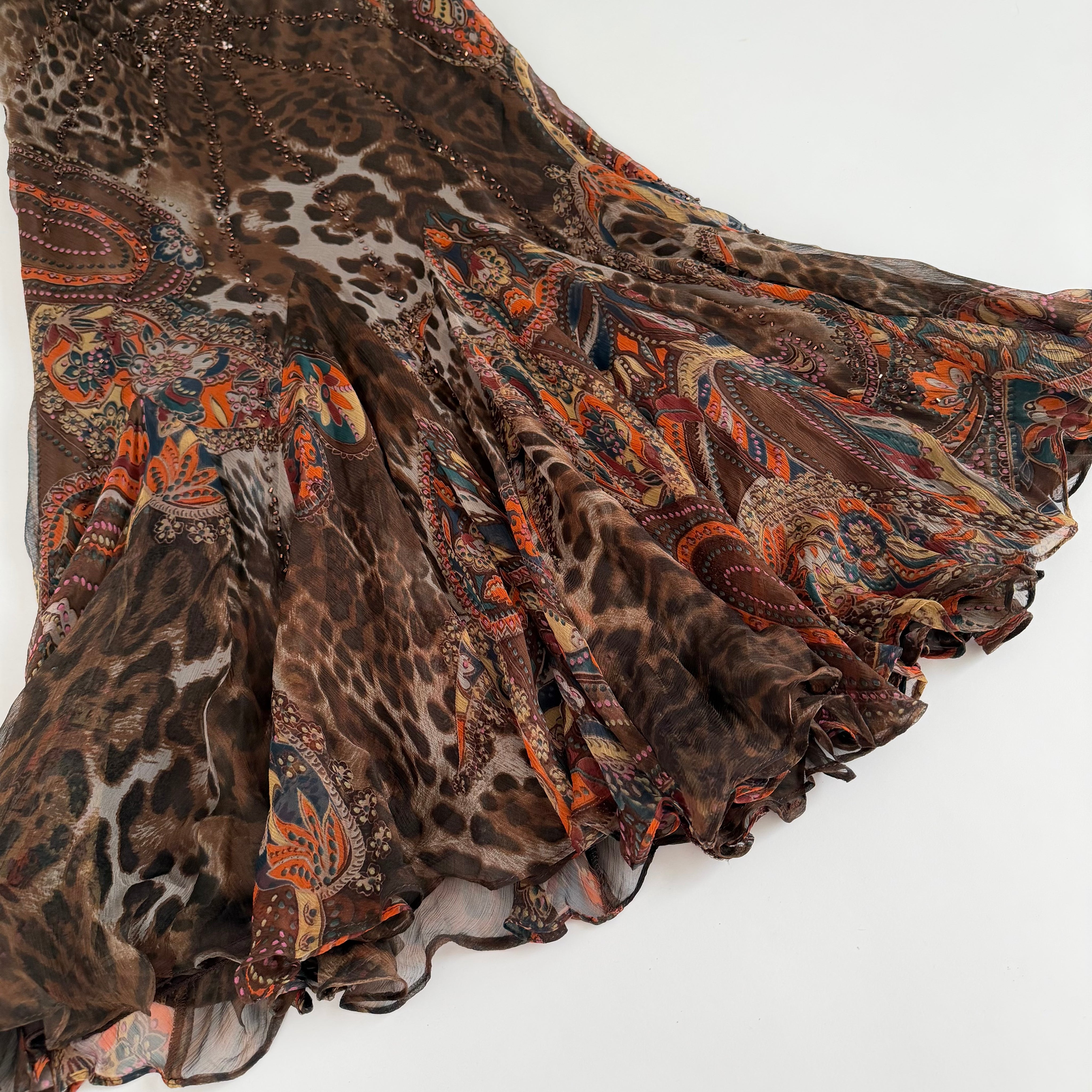 Alberto Makali Silk Beaded Leopard Print Dress (S/M)