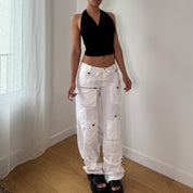 Vintage White Cargo Parachute Pants (S) ⠀
