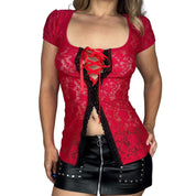 Lace Up Split Hem Baby Tee (M)