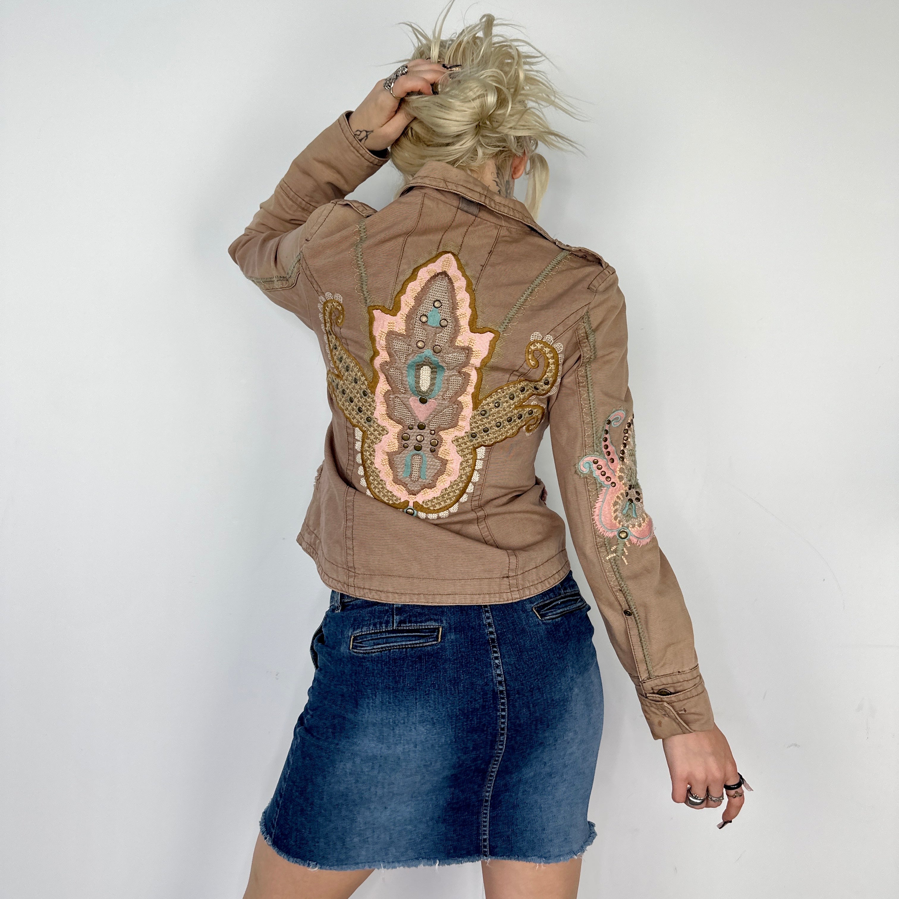 Embroidered Canvas Military Jacket (S/M)