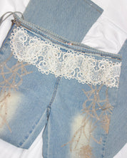 Crochet Beaded Denim Jeans (M)