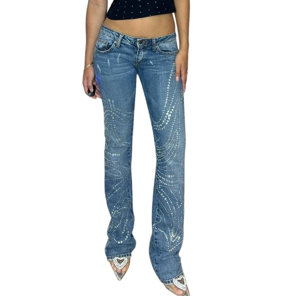 Vintage Y2k Jeans with rhinestones detailing (XS)