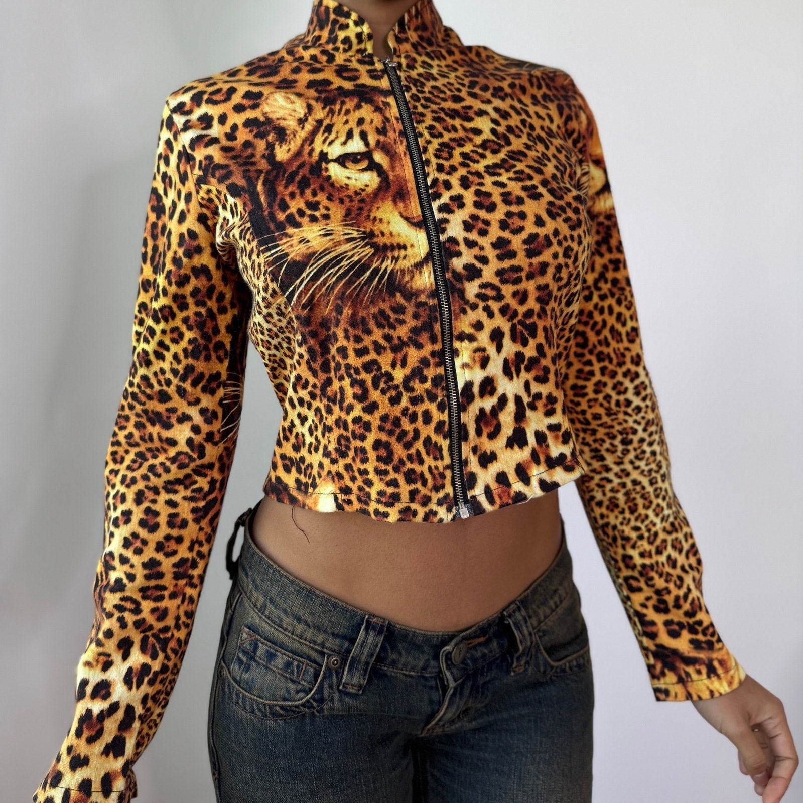 Vintage Leopard Print Zip Up Jacket (S) ⠀
