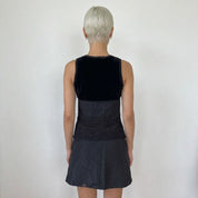 Vintage Euro Black Velvet Sequin Lace Top (XS)