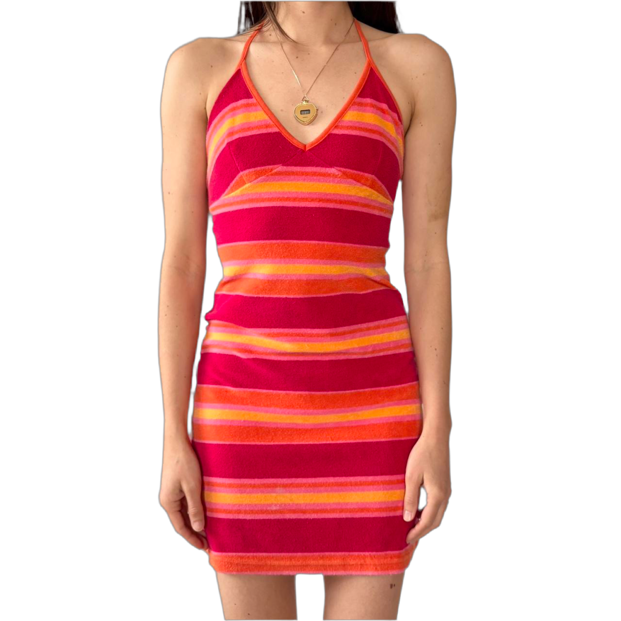 Y2K Stripy Halter Dress (XS)