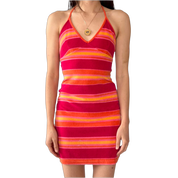 Y2K Stripy Halter Dress (XS)