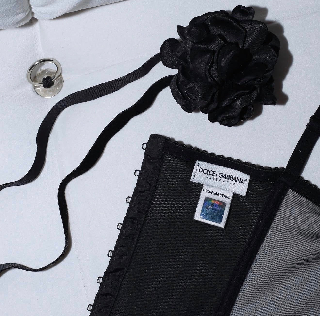 Dolce & Gabbana Sheer Mesh Corset With Silver Logo (S)