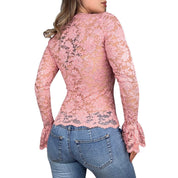 Vintage Blush Lace Bell Sleeve Blouse (S)