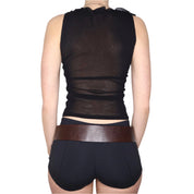 Y2K French Black Mesh Ruffle Tank Top (S)