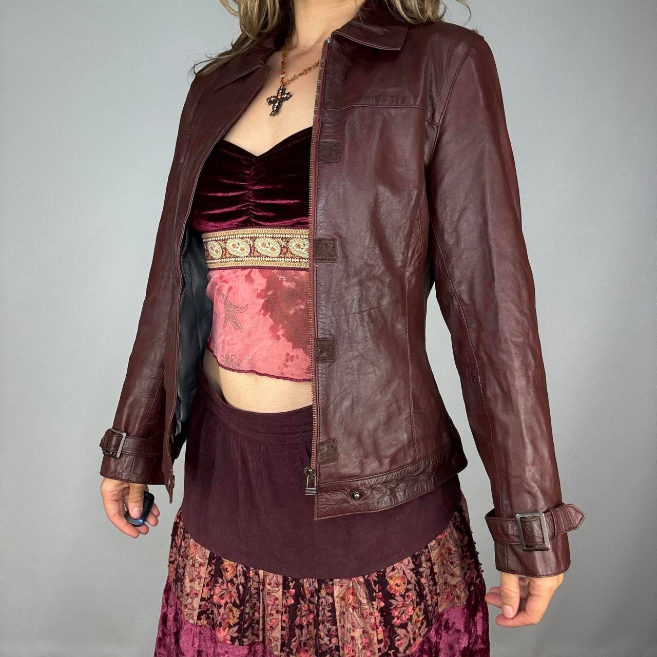 rosewood brown fitted leather jacket (m)