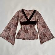 Vintage print + velvet bell sleeve top (M/L)