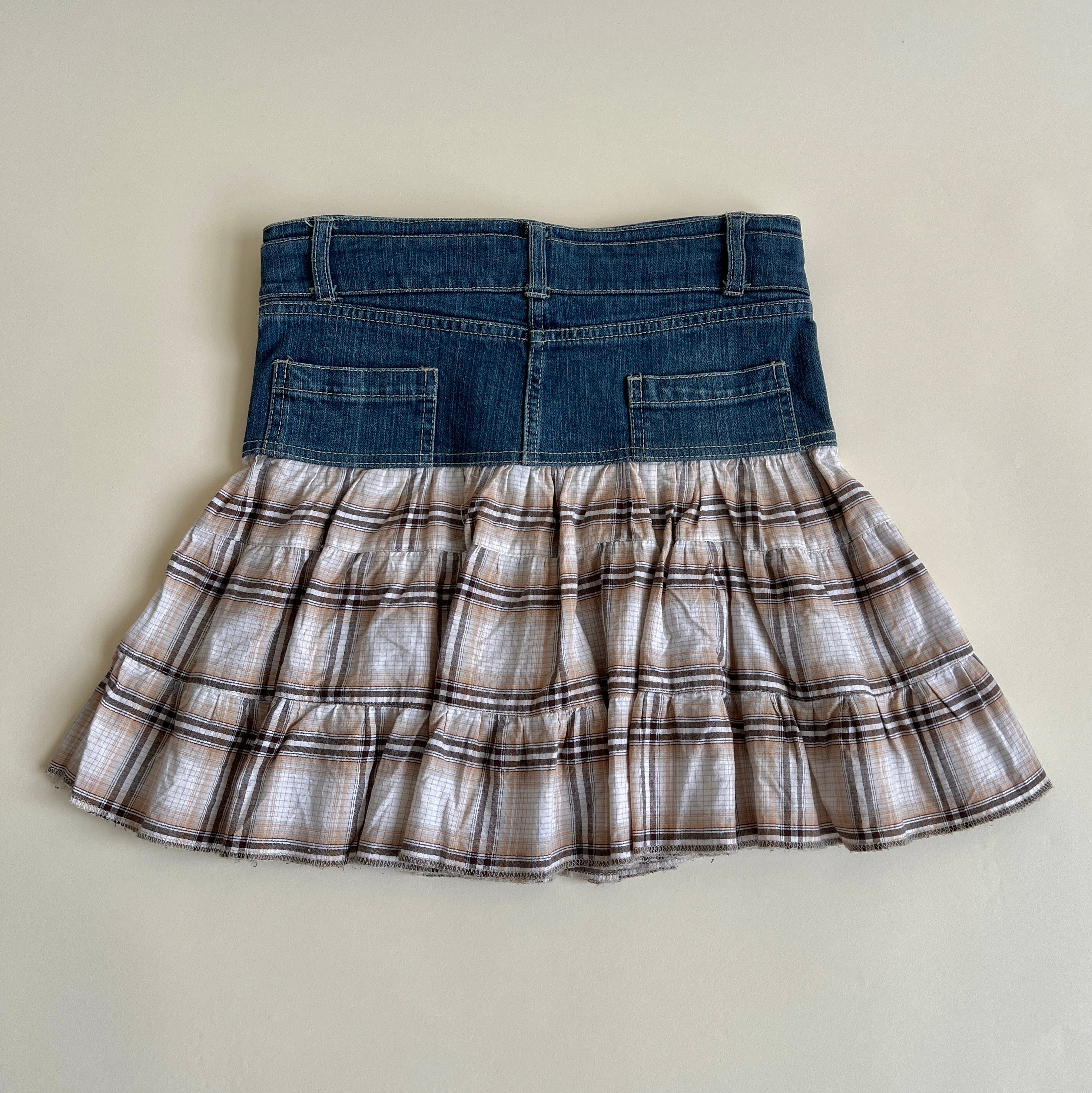 00s Denim plaid country skirt  (XS)