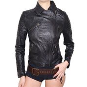 Y2K Sexy Italian Black Leather Moto Jacket (M)